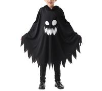 FEOYA Kids Glow-in-the-Dark Ghost Face Cape Costume Kids Halloween Poncho Party Cosplay Robe Ghost Costume Black 4-6 Years