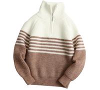 FEOYA Kids High Neck Sweaters Boy's Casual Striped Half Zip Long Sleeve Mock Neck Knitted Pullover Sweater Top Coffee 11-12 Years