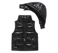 FEOYA Kids Shiny Down Cotton Vest Thicken Padded Jacket Winter Outdoor Coat Spring Skating Camping Running Black 10-12 Years
