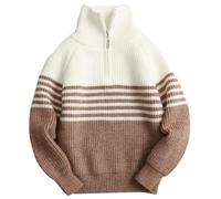 FEOYA Knitwear for Kids Half Zip Knit Pullover Boys Warm Casual Jumper Long Sleeve Sweater Stand Collar Stripe Clothes Fall Winter Top 11-12 Years Beige