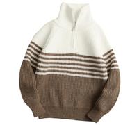FEOYA Little & Big Boys' Sweaters, Kids Quarter Zip Knit Pullover, Collar Boys Sweater, Casual Knitted Striped Outfit Brown 8-9 Years