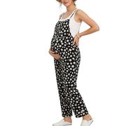 FEOYA Maternity Dungarees Floral Spaghetti Strap Overalls Sleeveless Wide Leg Romper Jumpsuit with Pocket for Pregnancy S Black