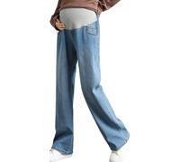 FEOYA Maternity Jeans Over Bump Womens Casual Elastic Trousers with Pockets Straight Long Pants Maternity Clothing XL Blue