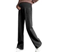FEOYA Maternity Jeans Over Bump Womens Casual Elastic Trousers with Pockets Straight Long Pants Maternity Clothing XL Black
