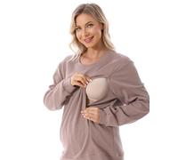 FEOYA Maternity Sweatshirt Long Sleeve Sweater Crew Neck Nursing Shirts Zip Side Open Pullover Loose Casual Soft Tops Pregnancy Winter Fall Clothes Brown M