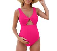 FEOYA Maternity Swimsuit One Piece Women Fashion Comfortable Swimsuits Pregnancy V-Neck Bathing Suits Swimwear Bikini for Beaches Sunbathing Vacations M Rose-Pink