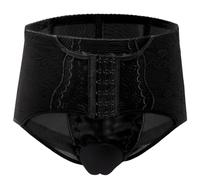 FEOYA Men’s Tummy Control Vagina Briefs Camel Toe Shapewear Hiding Gaff Underpants Sissy Lace Brief Tucking Panties Black XXL