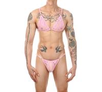FEOYA Men Sissy Underwear Floral Lace Bra and Low Rise Mesh Panties Lingerie Set Nightwear Cross-dressers Gay XL