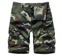 FEOYA Men's Camo Cargo Shorts Cotton Elasticated Waist Camouflage Work Shorts Summer Multi Pocket Military Combat Short Casual Outdoor Utility Loose Fit Half Pants Army Green 32 Waist