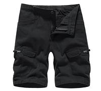 FEOYA Men's Cargo Shorts Elasticated Waist Work Shorts Summer Multi Pocket Combat Short Utility Plus Size Casual Loose Fit Chino Half Pants Outdoor Black 32 Waist