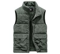 FEOYA Mens Corduroy Fleece Lined Gilet with Zip Pockets Warm Multi Pocket Vest Winter Thick Fleece Body Warmer for Men Stand Collar Windproof Sleeveless Jacket Coat Zip Up Outdoor Outwear Army Green L