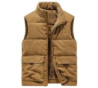 FEOYA Men's Corduroy Fleece Lined Gilet with Zip Pockets Warm Multi Pocket Vest Winter Thick Fleece Body Warmer for Men Stand Collar Windproof Sleeveless Jacket Coat Zip Up Outdoor Outwear Yellow 3XL