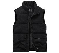 FEOYA Men's Corduroy Fleece Lined Gilet with Zip Pockets Warm Multi Pocket Vest Winter Thick Fleece Body Warmer for Men UK Stand Collar Windproof Sleeveless Jacket Coat Zip Up Outdoor Outwear Black S