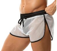 FEOYA Men's Fishnet Boxer Shorts Sexy Breathable Transparent Trunks See Through Mesh Loose Lounge Shorts Underwear with Pockets White M