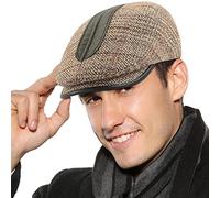 FEOYA Mens Flat Cap Peak Newsboy Cap Peaked Beret Cap Adjustable Leather Gatsby Hat Cabbie Irish Ivy Duckbill Caps Warm Retro Baker Boy Hats Driving Hunting Shooting Autumn Winter Spring 03 Dark Beige