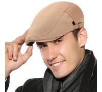 FEOYA Men's Flat Peak Duckbill Berets - UK Gatsby Newsboy Hat, Irish Cabbie Ivy Beret, Vintage Painter Twill Hat, Adjustable Driving Hunting Hats - Unisex Peaked Bill - Khaki