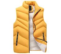 FEOYA Men's Fleece Lined Gilet Winter Thick Padded Body Warmer Windproof Puffer Gilets Plus Size Stand Collar Warm Sleeveless Jacket Outdoor Cotton Quilted Gilet with Zip Pockets Coat Outwear Yellow M