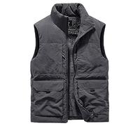 FEOYA Mens Fleece Lined Gilet with Zip Pockets Warm Multi Pocket Fishing Vest Winter Thick Fleece Body Warmer for Men UK Stand Collar Waterproof Sleeveless Jacket Coat Zip Up Outdoor Outwear Grey 3XL