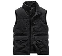 FEOYA Mens Fleece Lined Gilet with Zip Pockets Warm Multi Pocket Fishing Vest Winter Thick Fleece Body Warmer for Men UK Stand Collar Waterproof Sleeveless Jacket Coat Zip Up Outdoor Outwear Black XXL