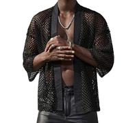 FEOYA Men's Mesh Fishnet Top Muscle Shirt See Through Tank Tops Party Club
