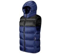 FEOYA Men's Padded Gilet Body Warmer with Detachable Hood Packable Puffer Gilet Sleeveless Hooded Jacket Down Cotton Quilted Gilet with Zip Pockets Windproof Waterproof Warm Winter Coat Dark Blue L