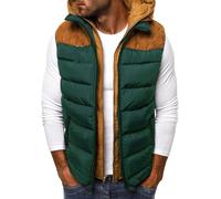 FEOYA Men's Padded Gilet Body Warmer with Hood Color Block Packable Puffer Gilet Windproof Sleeveless Hooded Jacket Outdoor Cotton Quilted Gilets Thick Warm Winter Coat with Zip Pockets Army Green XL