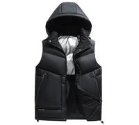 FEOYA Men's PU Puffer Vest Winter Body Warmer Sleeveless Outdoor Jacket Gilets Casual Padded Gilet with Zipper Pockets Outerwear Black L