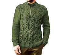 FEOYA Mens Quarter 1/4 Zip Jumper Turtleneck Sweater for Men Slim Fit Knitted Sweatshirt Warm Chunky Cable Knit Pullover Stand Collar Knitwear Army Green L Winter Long Sleeve High Polo Neck Top Autumn
