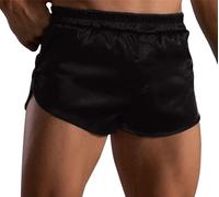 FEOYA Men's Satin Silk Boxers Shorts Elastic Waist Lounge Shorts Men Sexy Panties Pajama Bottoms Sleeping Underwear with Split Side Black S