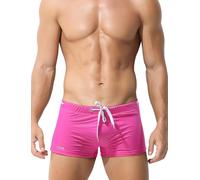 FEOYA Mens Sexy Swimming Trunks Briefs Low Rise Quick Dry Swimwear Board Shorts Drawstring Summer Beach Bathing Suit Bikini Sport Swim Shorts Boxers Men's Swimming Underwear Pink M
