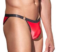 FEOYA Men's Sexy Thongs Underwear Low Rise G-Strings Brief See Through Underwear Bulge Pouch Sissy Lingerie Bedroom Panties Male See Through Thong Red M