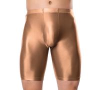 FEOYA Men's Shiny Glossy Oily Compression Shorts Tights See Through Sheer Sports Trunks Bottoms for Bodybuilding, Brown, Large