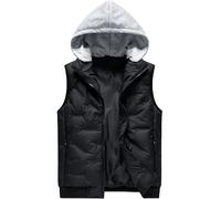 FEOYA Men's Sleeveless Hooded Jacket Cotton Quilted Gilet Warm Winter Vest Down Body Warmer with Detachable Hood Zip Pockets Padded Waistcoat Loose Fit Windproof Gilet Zip Up Sleeveless Coat Black XXL
