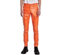 FEOYA Men's Slim Fit Leather Trousers Stretch Elastic Faux PU Pencil Pants Wet Look Straight Leg Trousers for Motocycle Biker Dance Bar Nightclub Stage Show Cosplay Mid Waist Summer Spring Orange 33