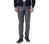 FEOYA Men's Slim Fit Leather Trousers Stretch Elastic Faux PU Pencil Pants Wet Look Straight Leg Trousers for Motocycle Biker Dance Bar Nightclub Stage Show Cosplay Mid Waist Summer Spring Grey 33