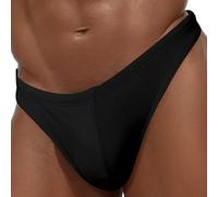 FEOYA Men's Swimming Briefs with Pouch Sexy Low Rise G String Swim Thong for Men UK Summer Bikini Bottoms Swimming Costume Sport Swimwear Briefs Micro Swimming Trunks Beach Padded Brief Black S