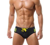 FEOYA Men's Swimming Briefs with Pouch Sexy Low Rise Swim Briefs Summer Bikini Bottoms Color Block Swimming Costume Drawstring Sport Swimwear Micro Swimming Trunks Beach Padded Underwear White XL