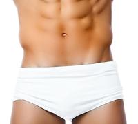 FEOYA Men's Swimming Trunks with Pouch Plain Swim Trunks for Men UK Sexy Slim Fit Swim Shorts Stretch Swimming Shorts Sport Swimwear Briefs Summer Beach Swimming Costume Padded Underwear White S