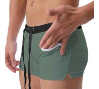 FEOYA Men's Swimming Trunks with Zipper Pocket Quick Dry Swimming Shorts Beach Board Shorts Drawstring Summer Swim Briefs Swimwear Bathing Suit for Men Army Green L