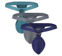 FEOYA Men's Thong Underwear T-Back Jock Strap Panties Sexy Low Rise G-Strings Thongs Sexy Lingerie G String for Male Bikini Underwear Soft Briefs G-String 3 Pcs/pack Grey+Blue+Green L