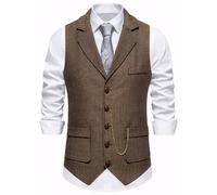 FEOYA Mens Victorian Lapel Collar Suits Dress Costume Old Money Style Tweed Suit Vest Western Stylish Waistcoat Herringbone V Neck Blazer Vests Brown XXL