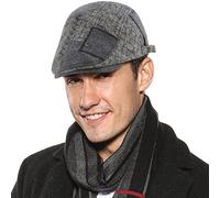 FEOYA Men's Wool Cloth Flat Caps for Men Tweed Newsboy Flat Peak Cap Patchwork Checked Peaked Beret Cap Adjustable Baker Boy Gatsby Hat Driving Hunting Cabbie Irish Ivy Duckbill Caps Dark Grey