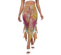 FEOYA Mermaid Leggings for Women UK Ladies Fish Scale Leggings High Waisted 3D Print Trousers Shiny Printed Cropped Pant Fancy Dress Elastic Slim Fit Yoga Pants Gym Stretch Trousers Sports 05 S