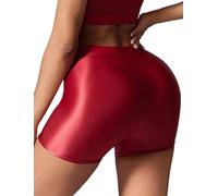 FEOYA Oil Glossy Shorts Women's Dance Booty Shorts Stretch High Waist Bottom Shiny Rave Booty Shorts Shiny Rave Bottoms Oil Glossy Gym Hot Pants Carnival Shorts Red