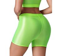 FEOYA Oil Glossy Shorts Women's Dance Booty Shorts Stretch High Waist Bottom Shiny Rave Booty Shorts Shiny Rave Bottoms Oil Glossy Gym Hot Pants Carnival Shorts Green