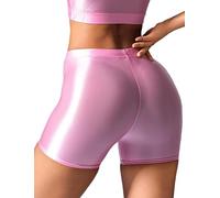 FEOYA Oil Glossy Shorts Women's Shiny Rave Booty Shorts Stretch High Waist Bottom Dance Booty Shorts Shiny Rave Bottoms Oil Glossy Gym Hot Pants Carnival Shorts Pink
