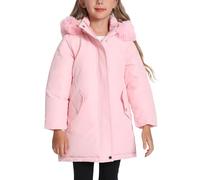 FEOYA Pink Coat 9-10 Years Parka Girl Thick Winter Jacket Fleece Padded Warm Snowsuit Windproof Long Sleeve Outerwear Warm