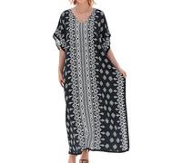 FEOYA Plus Size Kaftan Dress for Women Colorful Prints Kaftan Long Dresses Swimsuit Cover Up V Neck Caftan Resort Dress Beachwear Swimwear Cover Ups A4