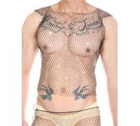 FEOYA Rhinestone Mesh Top Men's Fishnet Tank Tops Sexy Sparkly Mesh See Through Fishnet T-Shirt Sleeveless Festival Club Party Tops Sexy Rave Outfit Undershirt Black M