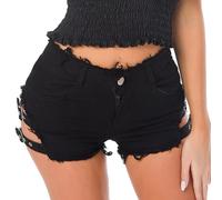 FEOYA Ripped Jeans Shorts for Women High Waist Sexy Denim Shorts Sexy Hot Pants Club Party Raw Hem Denim Jean Shorts with Pockets 06 Black M